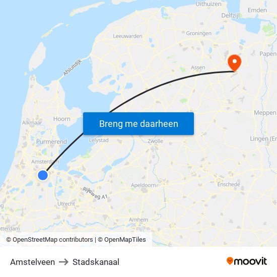 Amstelveen to Stadskanaal map