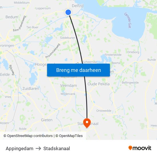 Appingedam to Stadskanaal map