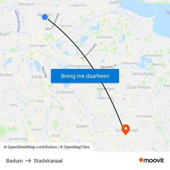 Bedum to Stadskanaal map