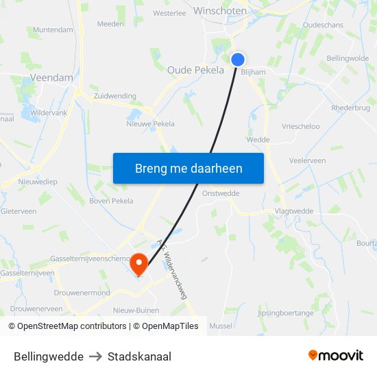Bellingwedde to Stadskanaal map
