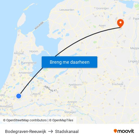 Bodegraven-Reeuwijk to Stadskanaal map