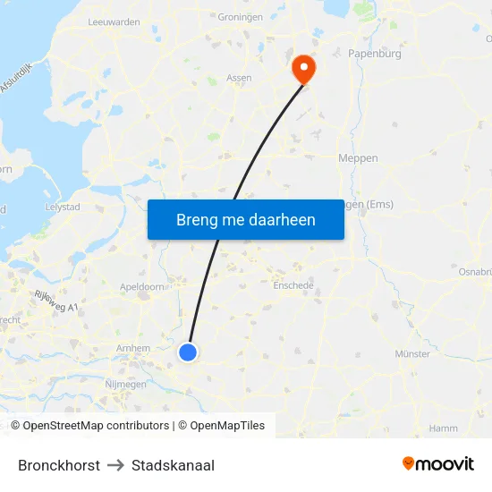 Bronckhorst to Stadskanaal map