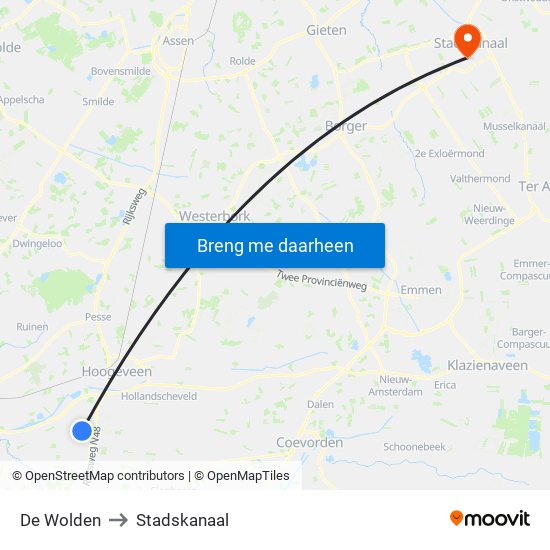 De Wolden to Stadskanaal map