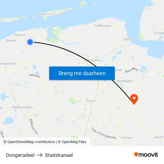 Dongeradeel to Stadskanaal map