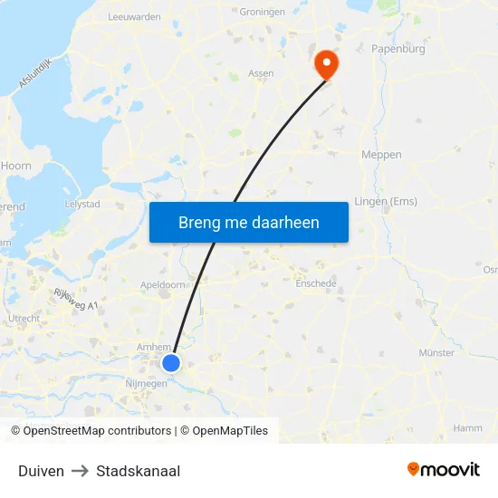 Duiven to Stadskanaal map