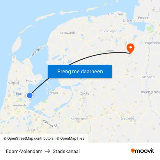 Edam-Volendam to Stadskanaal map