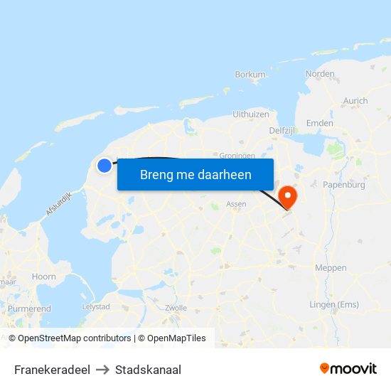 Franekeradeel to Stadskanaal map