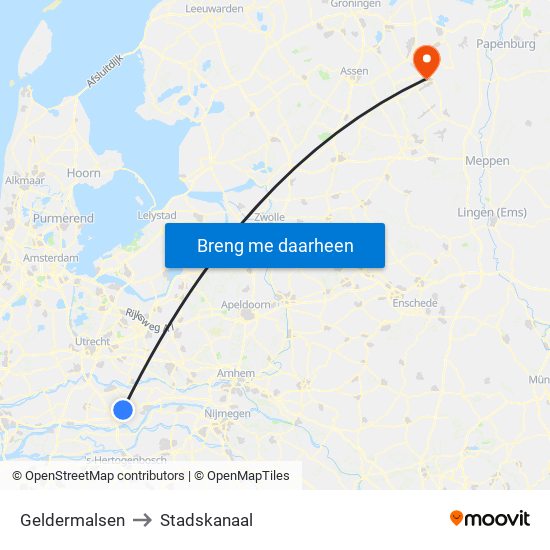 Geldermalsen to Stadskanaal map