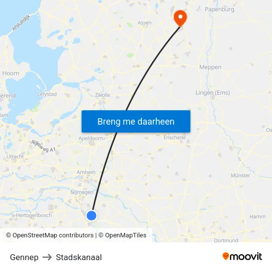 Gennep to Stadskanaal map