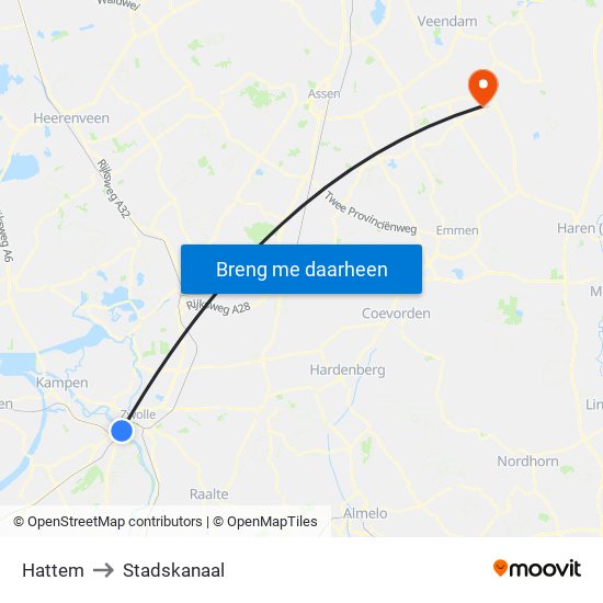 Hattem to Stadskanaal map