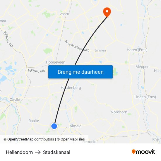 Hellendoorn to Stadskanaal map