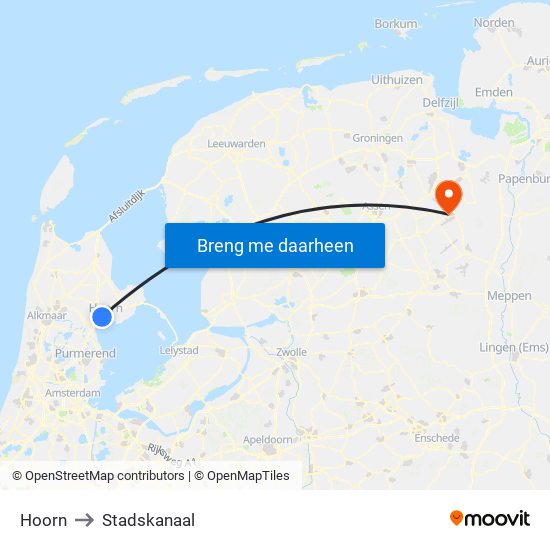 Hoorn to Stadskanaal map