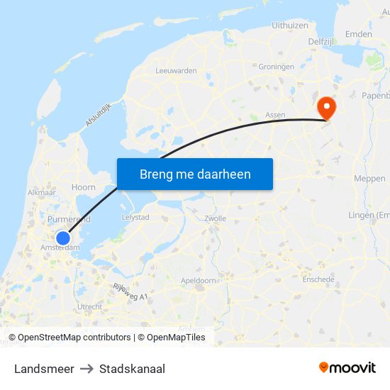 Landsmeer to Stadskanaal map