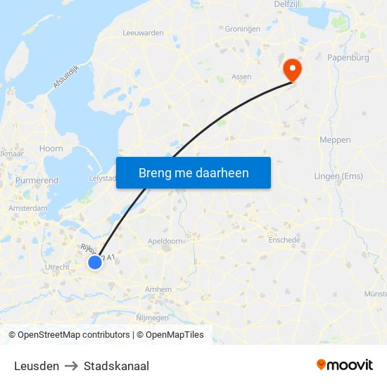 Leusden to Stadskanaal map