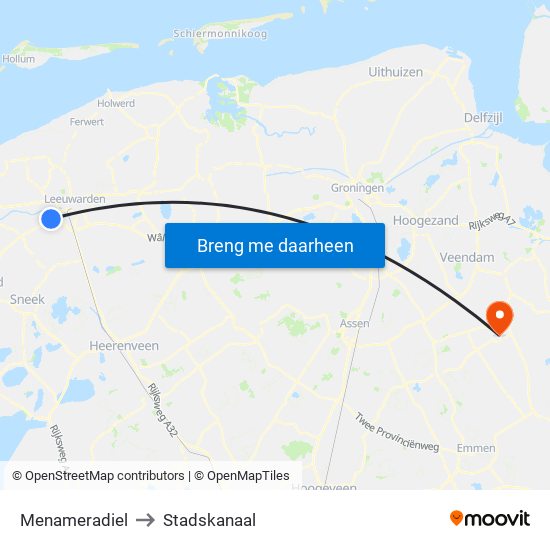 Menameradiel to Stadskanaal map