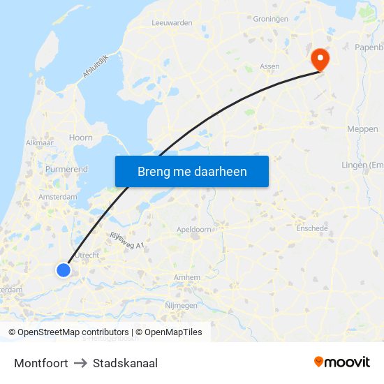 Montfoort to Stadskanaal map