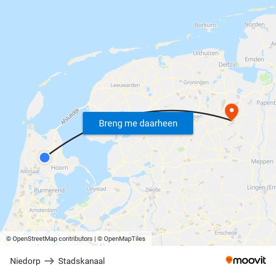 Niedorp to Stadskanaal map