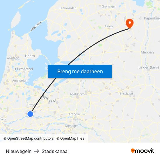 Nieuwegein to Stadskanaal map