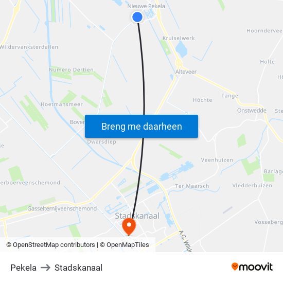 Pekela to Stadskanaal map