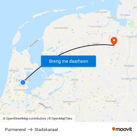 Purmerend to Stadskanaal map