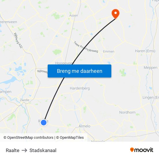 Raalte to Stadskanaal map