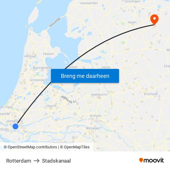 Rotterdam to Stadskanaal map