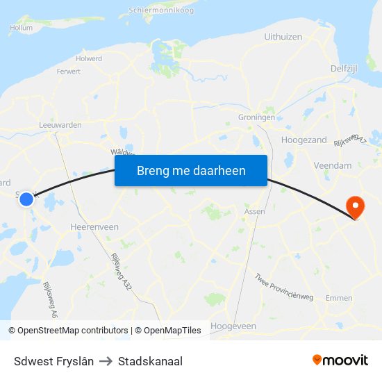 Sdwest Fryslân to Stadskanaal map