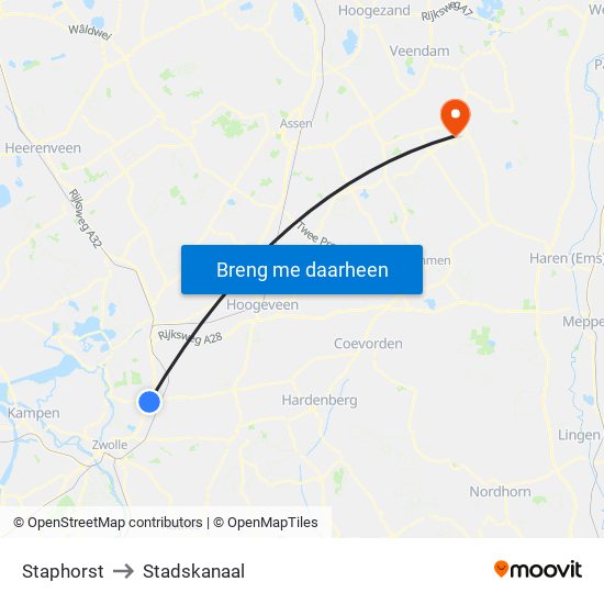 Staphorst to Stadskanaal map