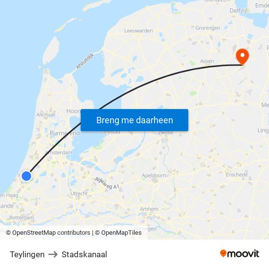 Teylingen to Stadskanaal map