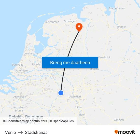 Venlo to Stadskanaal map