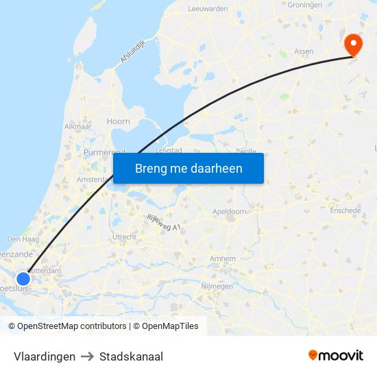 Vlaardingen to Stadskanaal map