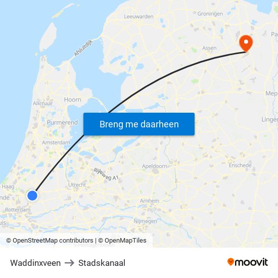 Waddinxveen to Stadskanaal map
