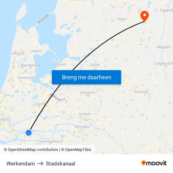 Werkendam to Stadskanaal map