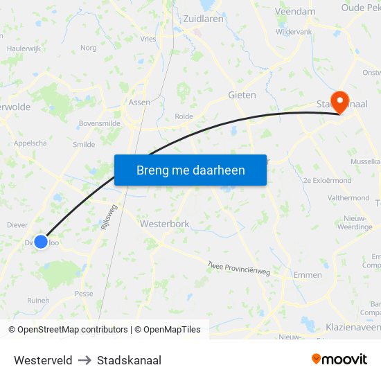 Westerveld to Stadskanaal map