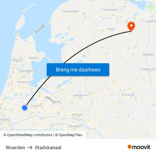 Woerden to Stadskanaal map