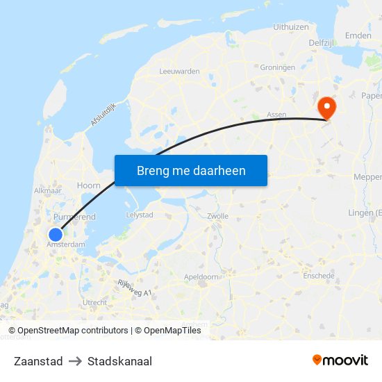 Zaanstad to Stadskanaal map