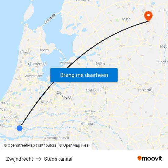 Zwijndrecht to Stadskanaal map