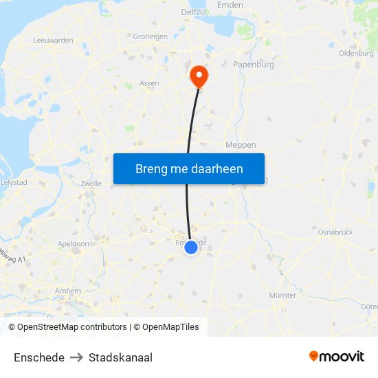 Enschede to Stadskanaal map