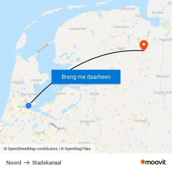 Noord to Stadskanaal map