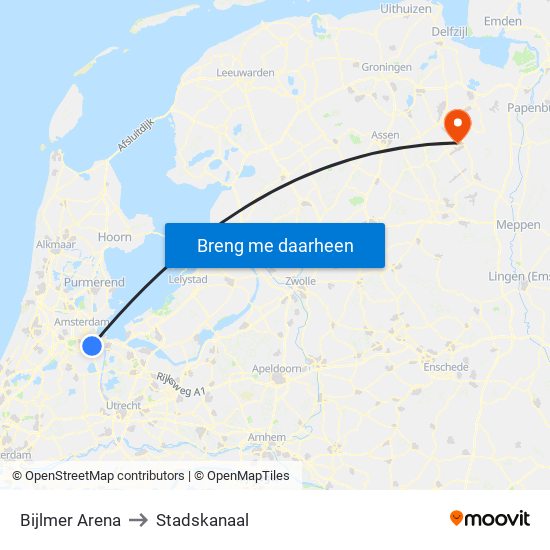 Bijlmer Arena to Stadskanaal map