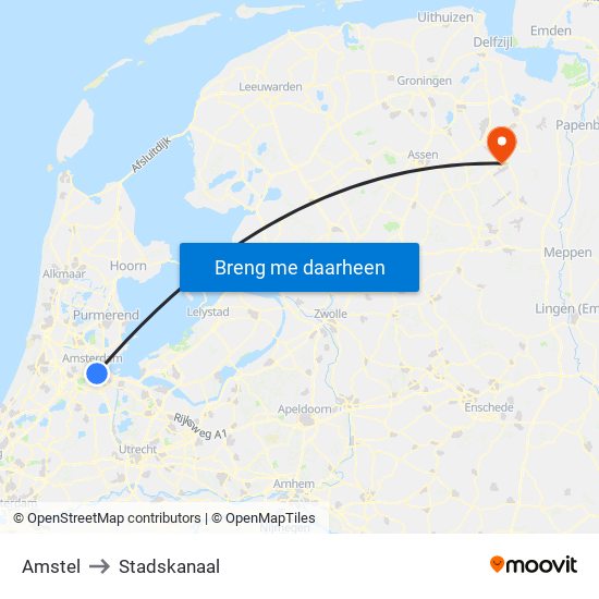Amstel to Stadskanaal map