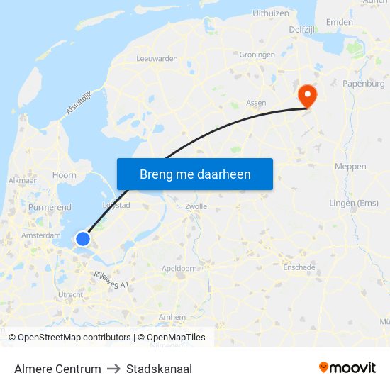 Almere Centrum to Stadskanaal map