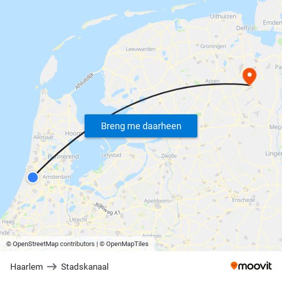 Haarlem to Stadskanaal map
