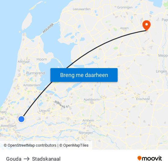 Gouda to Stadskanaal map