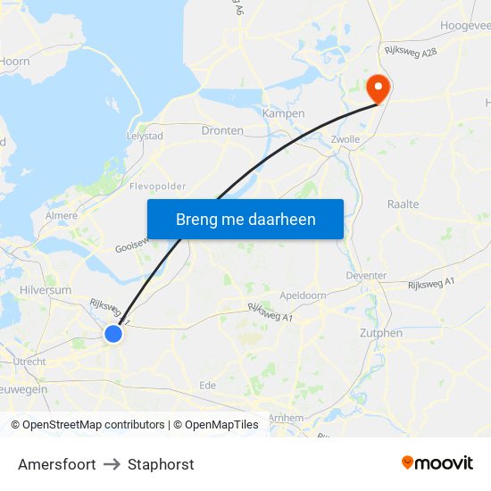 Amersfoort to Staphorst map
