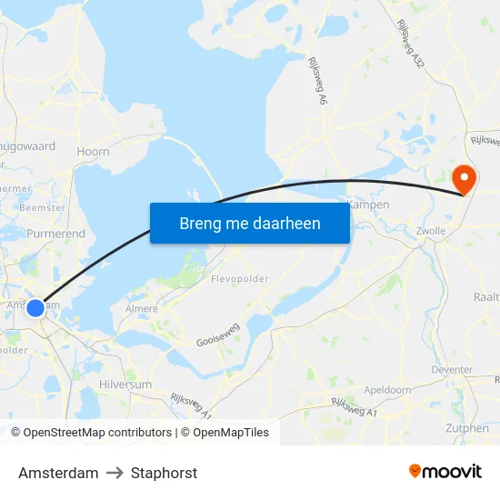 Amsterdam to Staphorst map