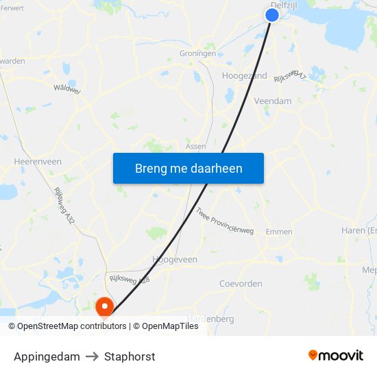 Appingedam to Staphorst map