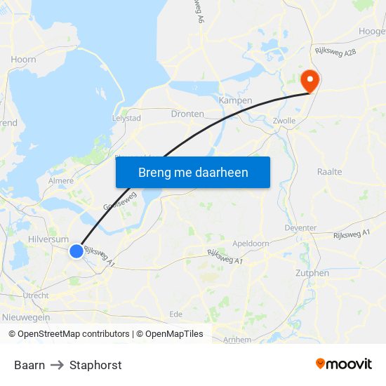 Baarn to Staphorst map