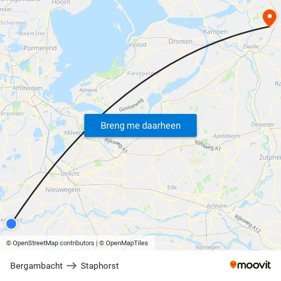 Bergambacht to Staphorst map