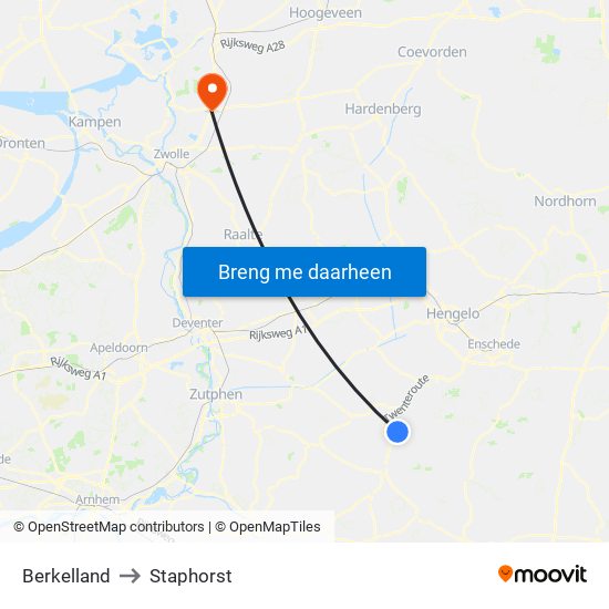 Berkelland to Staphorst map